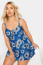 YOURS Plus Size Blue Floral Print Tummy Control Swim Dress | Yours Clothing 1