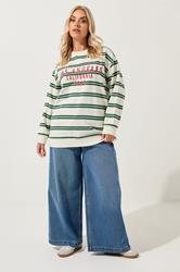 YOURS Plus Size Ivory White & Green Stripe 'Los Angeles' Sweatshirt | Yours Clothing 1