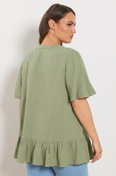 YOURS Plus Size Sage Green Cheesecloth Button Through Top | Yours Clothing 2