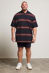 KAM Navy Blue Striped Short Sleeve Rugby Polo Shirt | BadRhino 1
