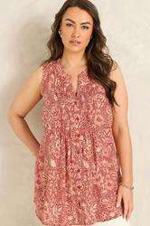 EVANS Plus Size Rust Orange Print Pintuck Sleeveless Vest | Evans 3