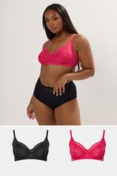 YOURSET 2 PACK Plus Size Pink & Black Lace Mesh Underwired Bras | Yours Clothing 1