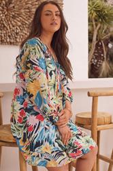 EVANS Plus Size Blue & Yellow Floral Pleated Swing Dress | Evans 3