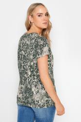 LTS Tall Grey Camo Leopard Print Cotton V-neck Top | Long Tall Sally 2