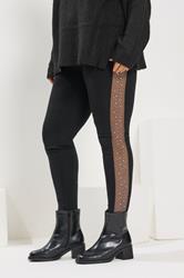 YOURS Plus Size Black Diamante Mesh Side Stripe Leggings | Yours Clothing 3