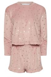 PixieGirl Petite Women's Pink Luxe Fleece Foil Star Pyjama Short Set | PixieGirl 5