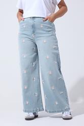 LIMITED COLLECTION Plus Size Blue Floral Embroidered Jeans | Yours Clothing 1