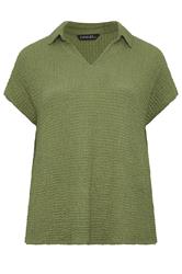 EVANS Curve Khaki Green Crinkle Short Sleeve Top