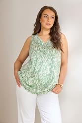 EVANS Plus Size Green Ikat Print Sleeveless Henley Top | Evans 3