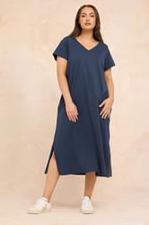 EVANS Plus Size Navy Blue Premium Cotton Dress | Evans 2