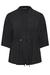 EVANS Curve Black Collared Shacket