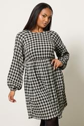 YOURS Plus Size Black Check Textured Smock Dress | Yours Clothing  3