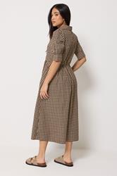 PixieGirl Petite Women's Brown Gingham Print Cotton Shirt Midi Dress | PixieGirl 2