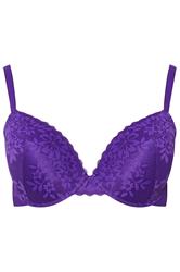 YOURS Plus Size Purple Floral Lace Padded T-Shirt Bra | Yours Clothing 3