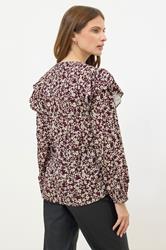 M&Co Berry Purple Floral Print Tie Neck Blouse | M&Co 5