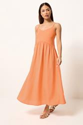 PixieGirl Petite Women's Orange Linen Strappy Midi Dress | PixieGirl 2