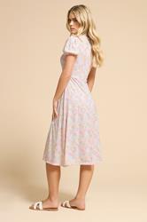 PixieGirl Petite Women's Pink Ditsy Puff Sleeve Midi Dress | PixieGirl 2