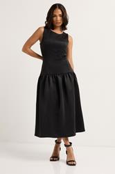 PixieGirl Petite Women's Black Scuba Drop Waist Midi Dress | PixieGirl 3