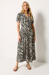 LTS Tall Women's Black & Brown Abstract Button Belted Cotton Midi Dress | Long Tall Sally  3