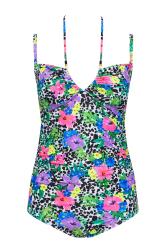 YOURS Plus Size White Floral Dalmatian Print Halter Neck Swimsuit | Yours Clothing 9