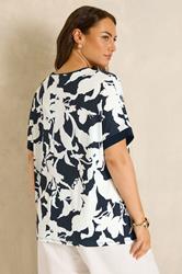 EVANS Plus Size Navy Blue Floral Jersey Top 2