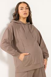 BUMP IT UP MATERNITY Plus Size Brown Zip Side Nursing Hoodie | Yours Clothing 3