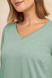 EVANS Plus Size Sage Green V-Neck Cotton Top | Evans 4