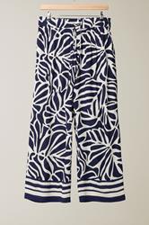 EVANS Plus Size Navy Blue Palm Border Print Trousers | Evans 8