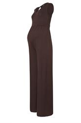 LTS Tall Maternity Brown Shirred Wide Leg Jumpsuit