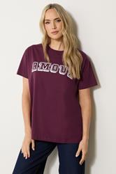 LTS Tall Burgundy Red 'Amour' Slogan Cotton T-Shirt | Long Tall Sally 3