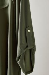 Evans Plus Size Khaki Green Tab Sleeve Blouse | Evans 8