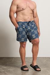 JACK & JONES Big & Tall Navy Blue Print Swim Shorts | BadRhino 1