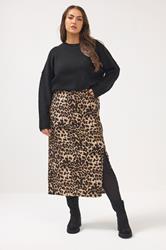 YOURS Plus Size Brown Leopard Textured Tube Skirt | Yours Clothing 1