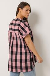 YOURS Plus Size Pink & Black Check Overhead Half Placket Shirt | Yours Clothing 2