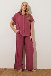 LTS Tall Berry Red Acid Wash Wide Leg Trousers | Long Tall Sally 4