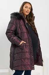 BUMP IT UP Maternity Plus Size Purple Panelled Puffer Midi Coat | Yours Clothing 3