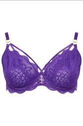 YOURS Plus Size Purple Swirl Lace Strap Detail Underwired Bra | Yours Clothing  3