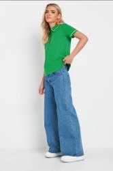 PixieGirl Petite Women's Green Contrast Trim Cotton Polo Shirt | PixieGirl 1