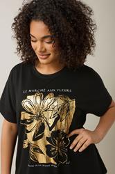 EVANS Plus Size Black Metallic Floral Print Modal Rich T-Shirt | Evans 5