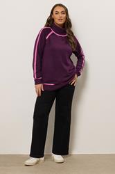 EVANS Plus Size Purple Contrast Tipped Jumper | Evans 1