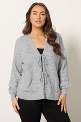 EVANS Plus Size Grey Bow Tie Front Knit Cardigan | Evans 3