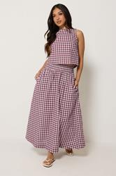 PixieGirl Petite Women's Burgundy Red Cotton Gingham Top | PixieGirl  1