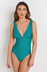 LTS Tall Turquoise Green Scallop Seam Swimsuit | Long Tall Sally 1