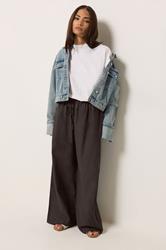 PixieGirl Petite Women's Brown Linen Wide Leg Trousers | PixieGirl 1