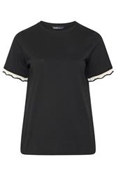 YOURS Curve Black Metallic Crochet Trim T-Shirt