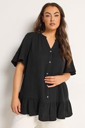 YOURS Plus Size Black Cheesecloth Button Through Top | Yours Clothing 3