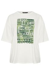 YOURS Curve Cream 'Rio' Abstract Boxy T-Shirt