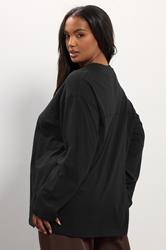 YOURS Plus Size Black Seam Detail Skater Top | Yours Clothing 2