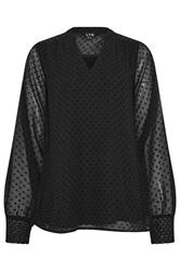 LTS Tall Black Dobby Spot Shirred Cuff Top