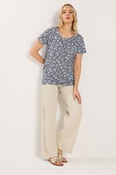 LTS Tall Women's Navy Blue Paisley Bubble Hem T-Shirt | Long Tall Sally 2